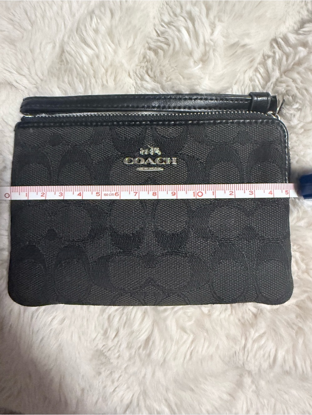 Coach Black Signature Wristlet Wallet Zip Pouch Canvas Leather Trim - Picture 2 of 7